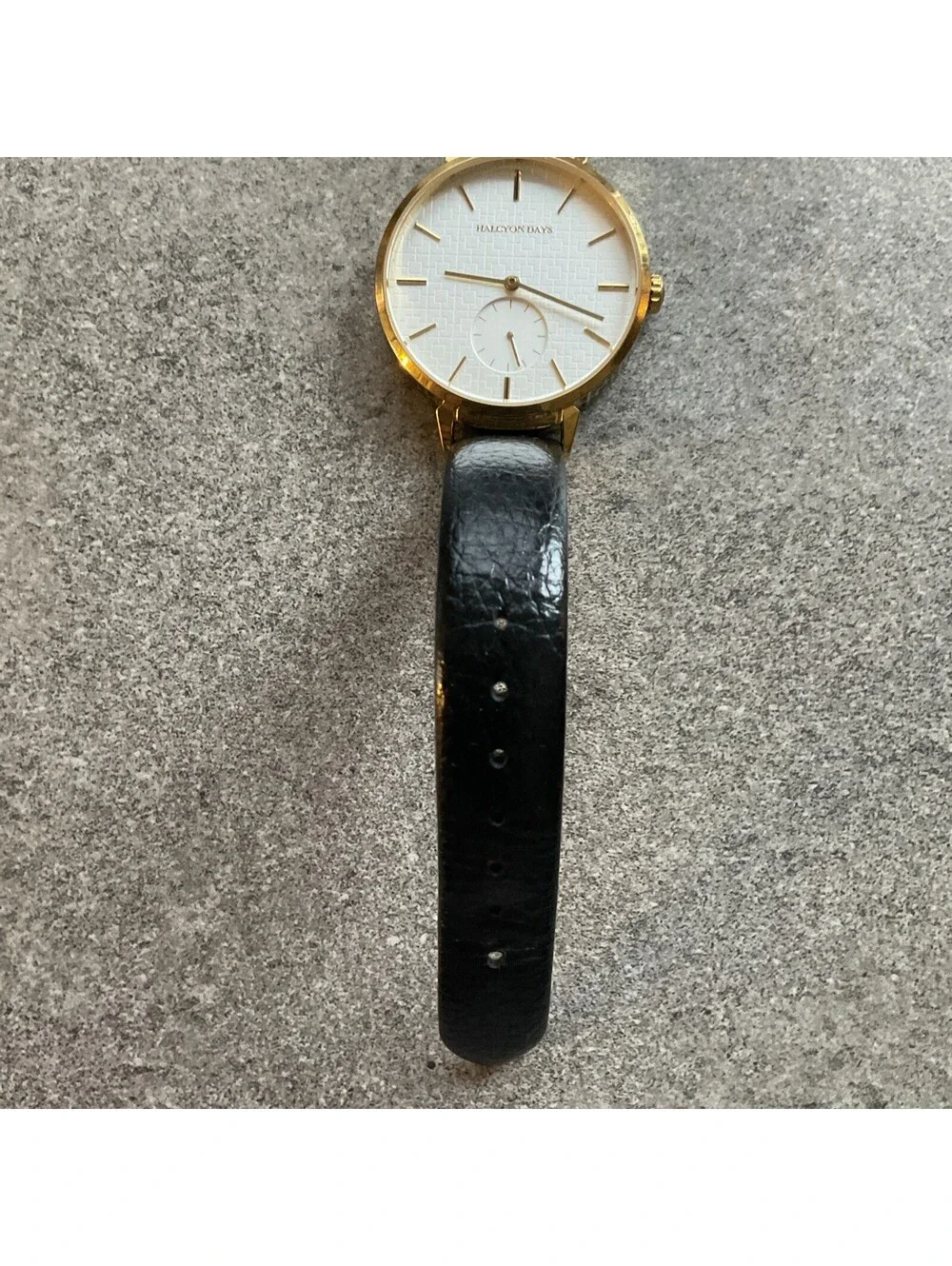 Halcyon Days Womens Watch 36mm Gold Tone And Black Enameled Case Leather Band BA
